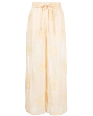 Zimmermann Acadian Floral-Embroidered Ramie Trousers - Natural