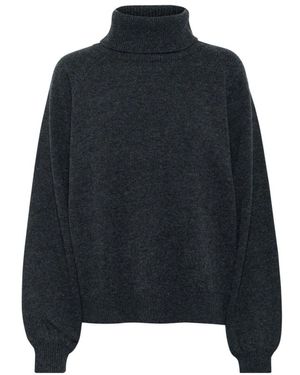 Gestuz Truien & Vesten ,Grijs ,Wol Zachte Wol Rollneck Trui Diep Grafiet - Zwart