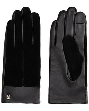 Tommy Hilfiger Chic Wildlederbesatz Lederhandschuhe - Schwarz