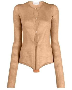 Sportmax Tops ,Wol Geribbelde Button-Up Bodysuit - Naturel
