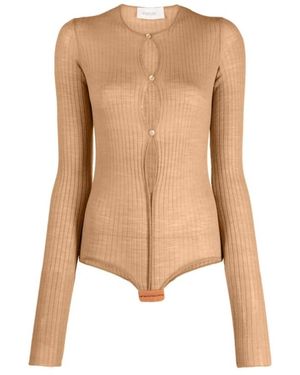 Sportmax Tops ,Wol Geribbelde Button-Up Bodysuit - Naturel