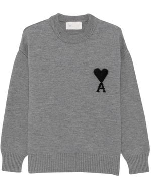 Ami Paris Truien & Vesten ,Grijs ,Wol De Coeur Wollen Trui Met Ronde Hals