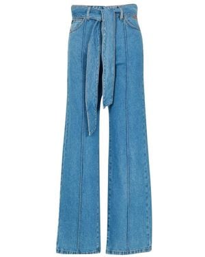 MSGM Jeans ,Blauw ,Denim Blauwe Denim Broek Met Strikdetail