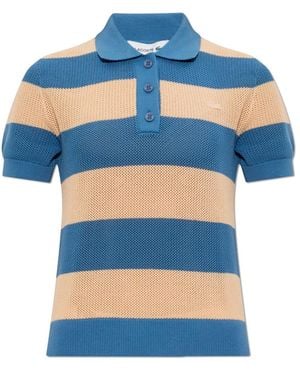 Lacoste Truien & Vesten ,Blauw ,Katoen Gestreept Mesh Gebreide Polo Sweater