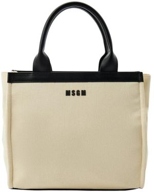 MSGM Tassen ,Wit ,Kinderen Crème Zwart Tote Tas - Naturel
