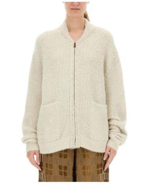 Uma Wang Truien & Vesten ,Wit ,Gebreide Cardigan Met Rits En Geborstelde Finish - Naturel