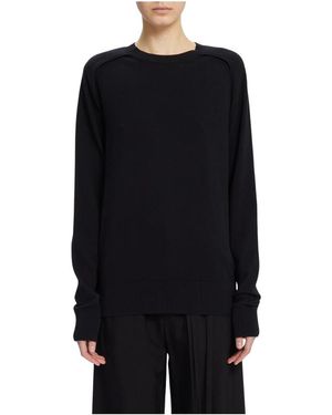 Ann Demeulemeester Zwarte Crew Neck Sweater Met Armgatdetail