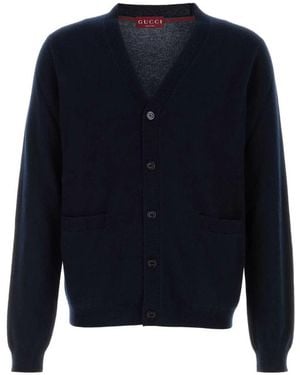 Gucci Truien & Vesten ,Blauw ,V-Hals Cardigan Met Knopen En Opgestikte Zakken