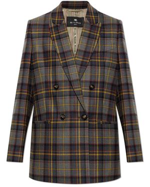 Etro Jassen ,Grijs ,Wol Dubbelrijige Geruite Blazer - Zwart