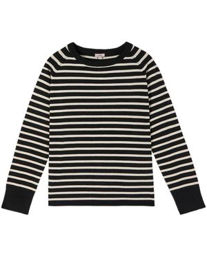 Oltre Gestreifter Pullover Mit Knöpfen Am Rücken - Schwarz