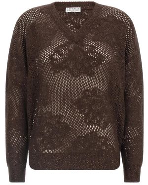 Brunello Cucinelli Trui Met V-Hals - Bruin