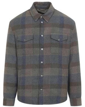 Etro Overhemden ,Bruin ,Wol Plaid Button-Down Shirt Jacket - Grijs
