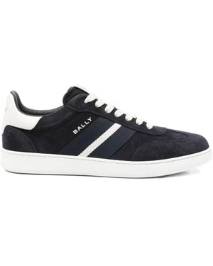 Bally Blauwe Suède Logo Sneakers Rubberen Zool