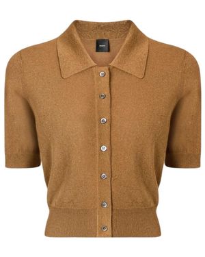 Pinko Cropped Lurex Gebreid Vest Met Verwijderbare Top - Bruin