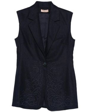 Twinset Floral Embroidery Sleeveless Blazer - Blauw
