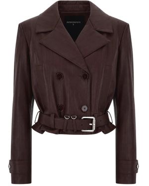 Patrizia Pepe Jassen ,Bruin ,Polyester Geknoopte Double-Breasted Jas