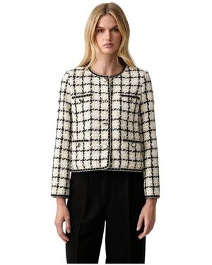 Twinset Jassen ,Veelkleurig ,Katoen Bouclé Jas Met Ruitpatroon - Zwart