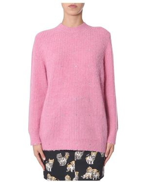 MSGM Truien & Vesten ,Roze ,Pull Costa Inglese Con Cristalli