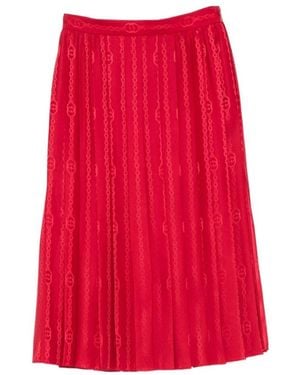 Gucci Logo-Jacquard Plissé Midi Rok - Rood