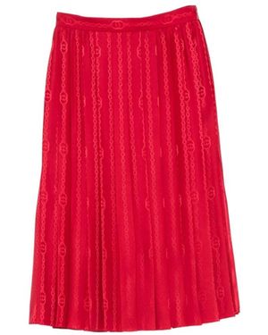 Gucci Logo-Jacquard Plissé Midi Rok - Rood