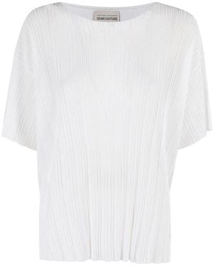 Semicouture Weißes Bootshals Kurzarm-Top