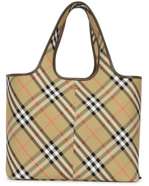 Burberry Braune Tote-Tasche Mit Karomuster - Mettallic