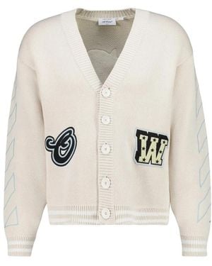 Off-White c/o Virgil Abloh Cream Star Varsity Gebreide Cardigan - Wit