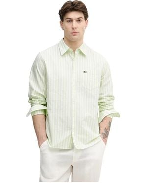 Lacoste Regular Fit Gestreepte Oxford Overhemd - Groen