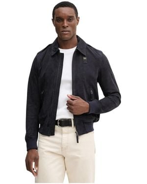 Blauer Suede Bomber Jacket Allen - Blau