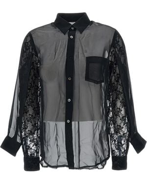 Comme des Garçons Overhemden ,Zwart ,Sheer Long-Sleeve Shirt