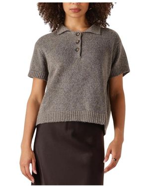 My Essential Wardrobe Bruine Gebreide Polo Trui - Grijs