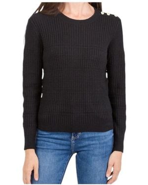 Kocca Truien & Vesten ,Zwart ,Polyester Zwarte Geribbelde Trui Met Decoratieve Knopen