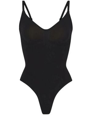 Skims Tops ,Zwart ,Katoen Seamless Sculpt Thong Bodysuit
