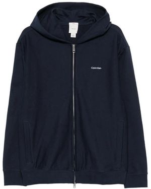 Calvin Klein Hoodies & Sweatvesten ,Blauw ,Katoen Micro Logo Double Fz Hoodie