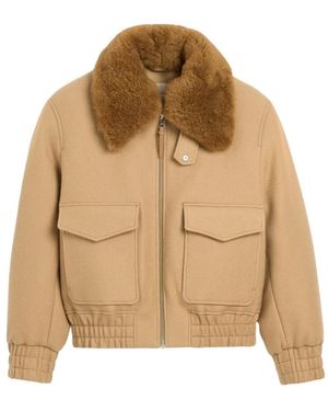 Ami Paris Jassen ,Wol Klassieke Shearling Bomberjack - Naturel