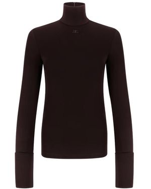 Courreges Truien & Vesten ,Bruin ,Turtleneck Knit Top - Zwart