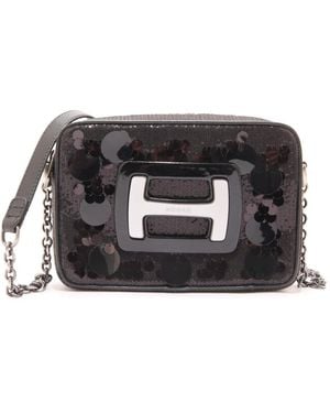 Hogan Borsa fotocamera h-bag con paillettes e dettagli in pelle - Nero