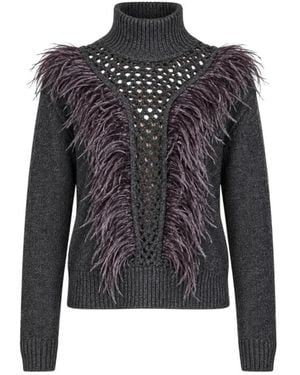 Nenette Turtleneck Trui Met Veren En Opengewerkt Patroon - Zwart