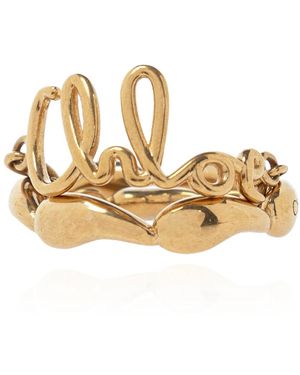 Chloé Accessoires ,Geel ,Ring Met Een Ketting - Metallic