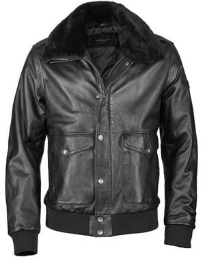 Bugatti Klassische Lederjacke Mit Warmem Kragen - Schwarz