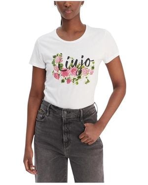 Liu Jo Tops ,Wit ,Katoen Katoenen T-Shirt - Grijs