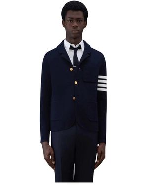 Thom Browne Kostuums ,Blauw ,Wol Single Breasted Fine Merino Wool 4 Bar Cardigan