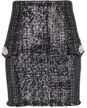 Balmain Gonna mini in tweed e paillettes - Grigio
