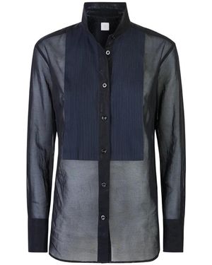 Eleventy Overhemden ,Zwart ,Katoen Camicia Smoking Collo - Blauw