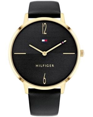 Tommy Hilfiger Goldene Leder Damen Quarzuhr - Schwarz