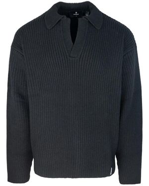 Represent Schwarzes Geripptes Strickpolo - Blau