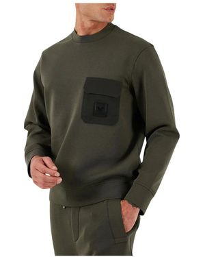 Emporio Armani Hoodies & Sweatvesten ,Groen ,Katoen Sweatshirt Met Opgestikte Zak
