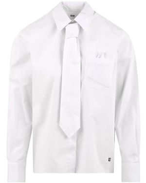SOLOTRE Shirt Met Nep Borstzakje En Strik - Wit