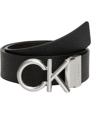 Calvin Klein Accessoires ,Zwart ,Leer Logo Plaque Reversible Dress Belt