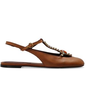 Etro Schoenen ,Bruin ,Leer Lage Slingbacks Van Leer Met Strass